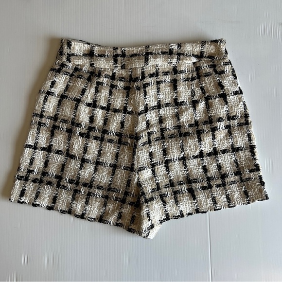 ZARA TEXTURED WEAVE PLAID SHORTS TAUPE BROWN | 2214/623 SIZE M - Picture 7 of 15